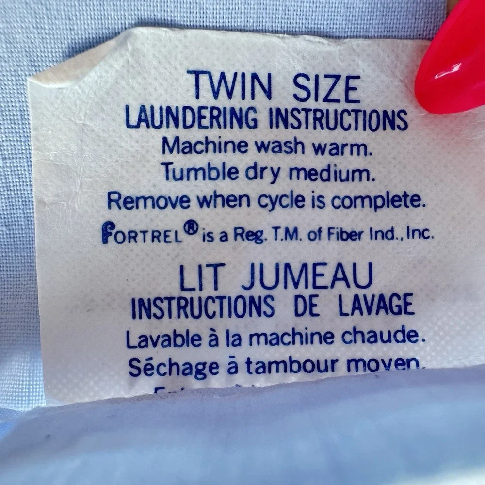 VTG Dan River‎ Twin Sheet Set – 1 Flat, 1 Fitted, 2 Cases Blue Eyelet Lace USA